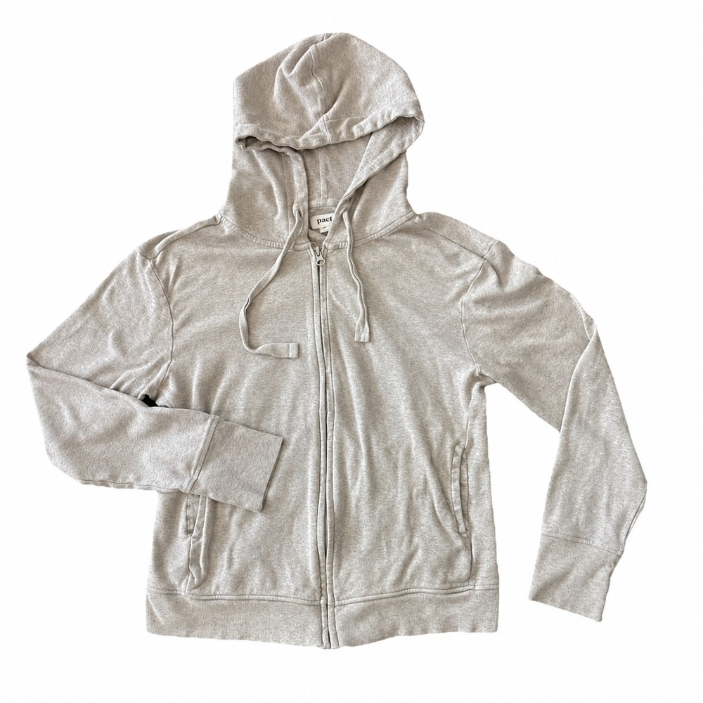 Pact Zip Hoodie Women M Heather Oatmeal Organic Cotton Full Zip Sweatshirt Layer